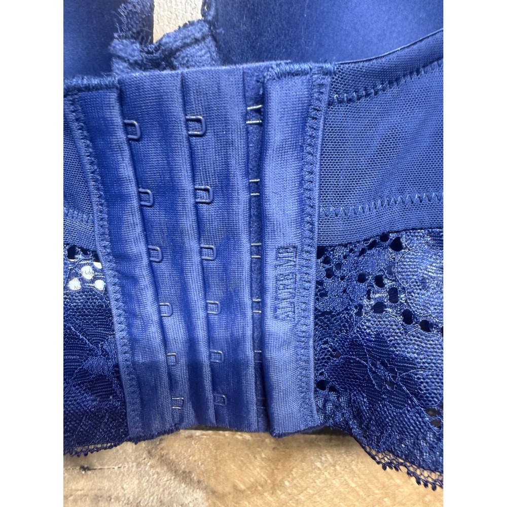 Adored by Adore Me Navy Blue Lace Longline Underwire Bra 34D Floral Mesh Back - Picture 4 of 6